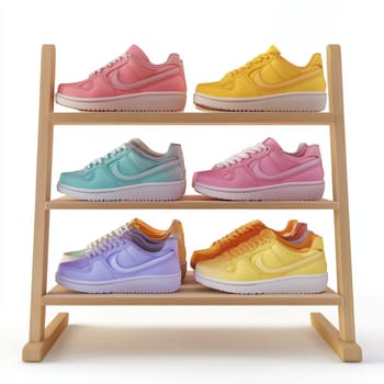 Bright new boots stand on the shelf. High quality photo