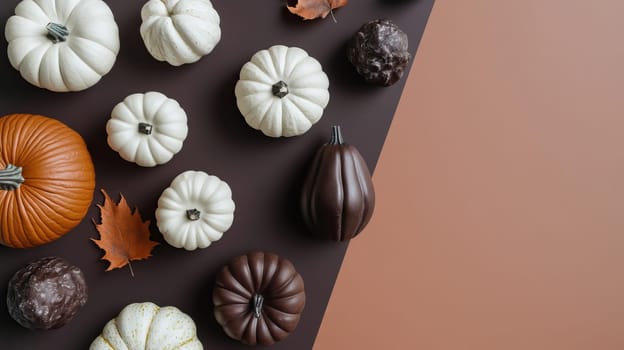 A charming collection of pumpkins and vibrant leaves beautifully capturing the true essence of autumns spirit