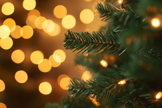 A Christmas tree decorated with a garland. Blurred background, bokeh. High quality photo