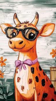 Whimsical oil painting of a stylish cow wearing sunglasses and a bow tie, showcasing a playful and lighthearted concept