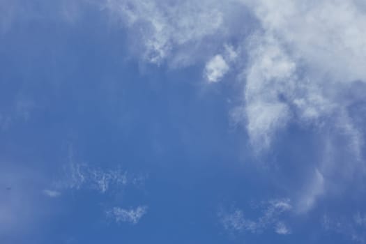 Bright blue sky with white clouds. Serene and calm. Banner background, backdrop, or texture.