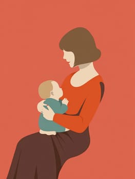 Illustration of a mother holding her baby in a tender moment, conveying love, care, and the special bond between parent and child