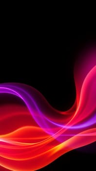 Smooth and luminous abstract waves in red and purple hues are blending together on a black background, creating a vibrant and dynamic composition