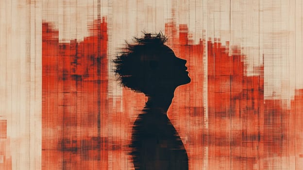 Abstract and conceptual illustration of a person feeling the glitch effect, great for technology and mental health concepts
