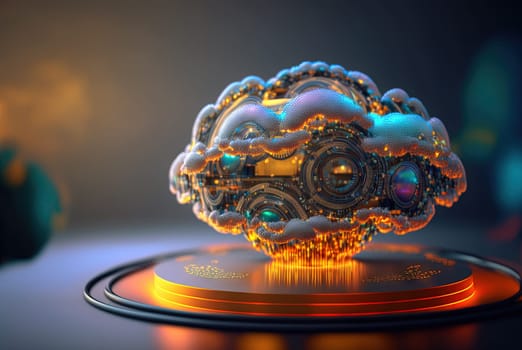 Cloud computing concept with digital cloud of remote connections of internet user data. Data storage in modern web. Generated AI