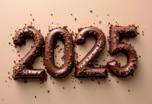 Elegant numbers 2025 crafted from rich, dark chocolate, bringing a sophisticated and delicious touch to new year celebrations