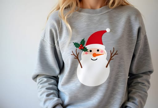Cozy gray long sleeve shirt featuring a cheerful snowman design, perfect for adding a playful touch to your winter wardrobe