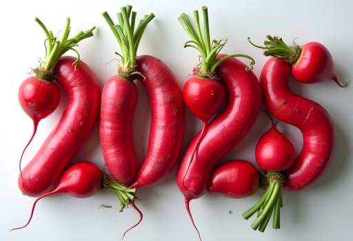 Crisp numbers 2025 made from fresh red radishes, bringing a fun and natural touch to new year celebrations