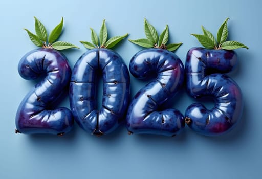 Fresh numbers 2025 made from juicy blueberries, adding a natural and fruity touch to new year celebrations