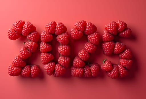Lush numbers 2025 crafted from fresh garden raspberries, adding a vibrant and fruity touch to new year celebrations