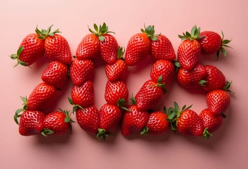 Fresh numbers 2025 formed from vibrant red strawberries, adding a sweet and fruity touch to new year celebrations