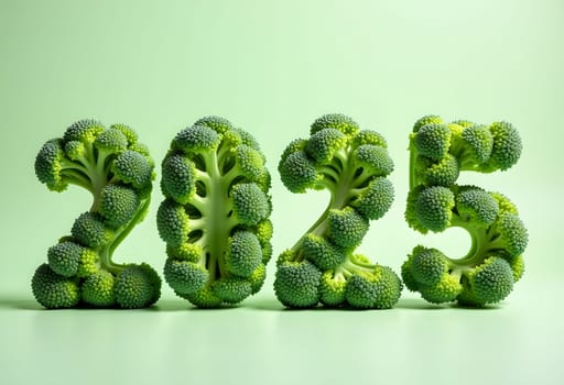 Creative numbers 2025 shaped from fresh green broccoli, adding a healthy and playful touch to new year celebrations