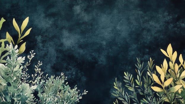 Detailed botanical watercolor illustration on dark
