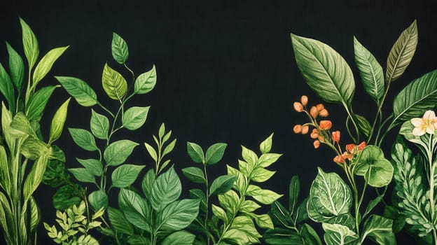 Detailed botanical watercolor illustration on dark background