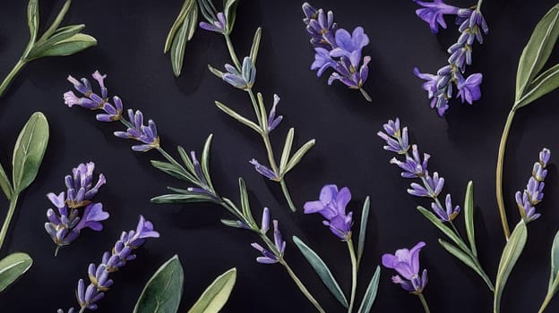 Detailed botanical watercolor illustration on dark