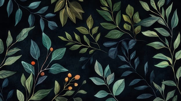 Detailed botanical watercolor illustration on dark