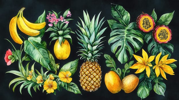 Detailed botanical drawing showcasing exotic fruits
