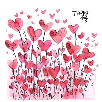 Heart-shaped flowers in shades of pink and red create a joyful atmosphere, symbolizing love and happiness in a whimsical garden setting.