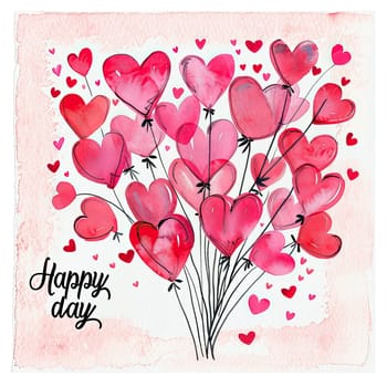 A vibrant arrangement of heart-shaped balloons in shades of pink and red captures the spirit of a joyful day, celebrating love and happiness with its playful design.