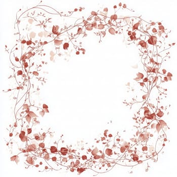 A decorative border composed of soft red leaves and delicate vines gracefully encircles a blank space, perfect for artistic projects or invitations.