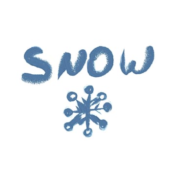 Artistic blue lettering spells out the word snow, complemented by a decorative snowflake design, capturing the essence of winter elegance and beauty.