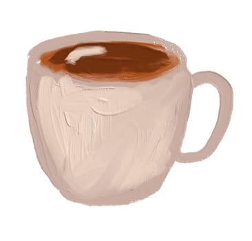 A simple ceramic mug filled with rich brown coffee sits on a wooden table, inviting warmth and comfort to start the day.