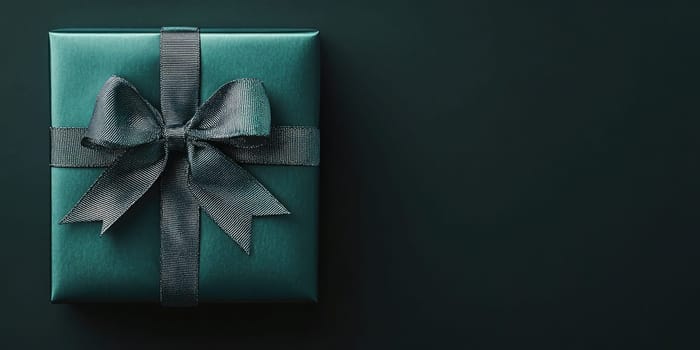 The teal gift box sits elegantly against a dark background, showcasing a delicate bow, making it an ideal presentation for birthdays, holidays, or celebrations.