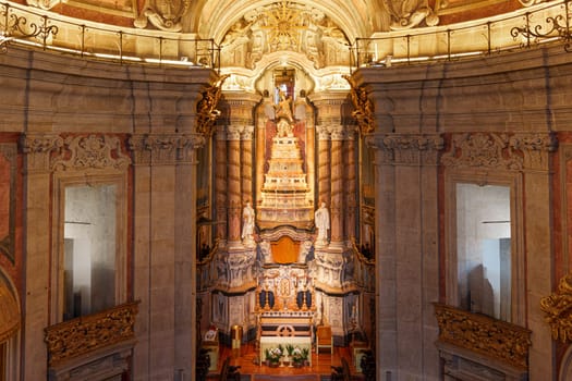 Porto, Portugal, June 24, 2023: High altar of the church of the Clerics