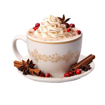 Cup of Christmas hot drink on white background for Christmas mood