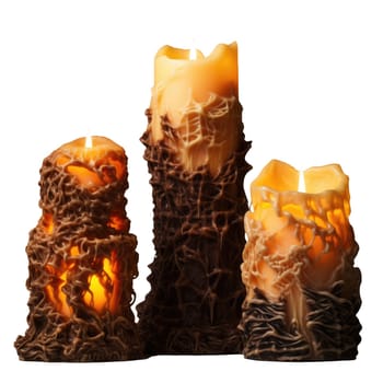 Halloween candles on white background. Isolated ominous candles for holiday or witch fortune telling