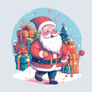 eve christmas present snowflake claus winter holiday cartoon illustration santa background greeting toy night red happy gift bag old season. Generative AI.