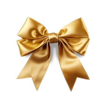 Gold ribbon with bow isolated on white.