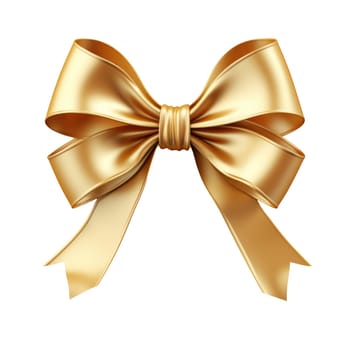 Gold ribbon with bow isolated on white.