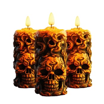 Halloween candles on white background. Isolated ominous candles for holiday or witch fortune telling