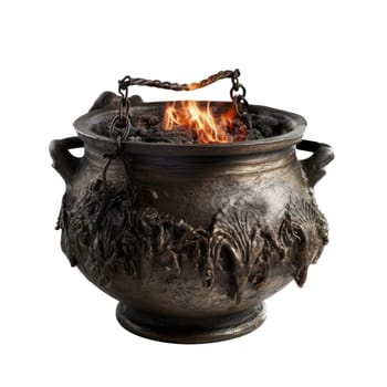 Black cauldron for witches on a white background