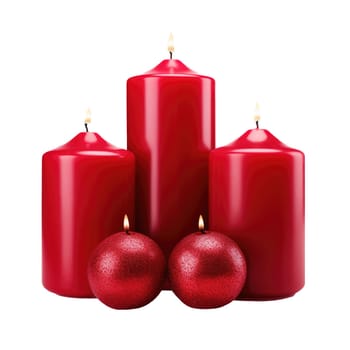 Red Christmas candles on white background.