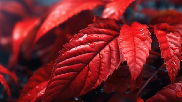 Macro photography of red leaves. Generative AI image weber.