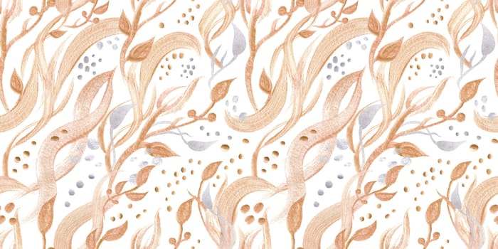 Seamless monochrome watercolor pattern with abstract wildflowers drawn in watercolor