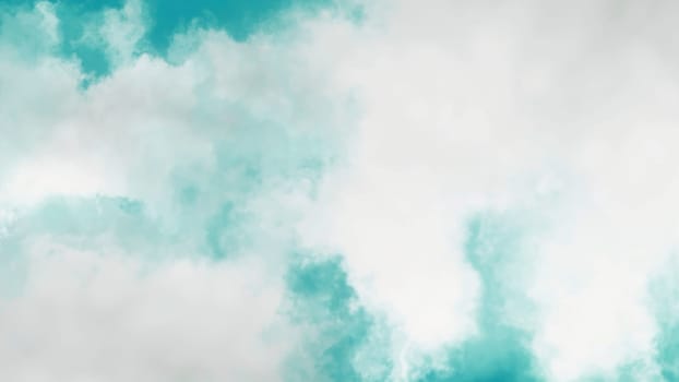 Turquoise background. Motion.White heavy clouds in the animation scatter in different directions. High quality 4k footage
