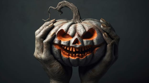 Spooky Halloween Pumpkin Isolated on Black Background for Your Creepy Halloween Projects and Designs.