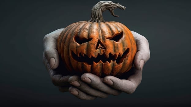 Spooky Halloween Pumpkin Isolated on Black Background for Your Creepy Halloween Projects and Designs.