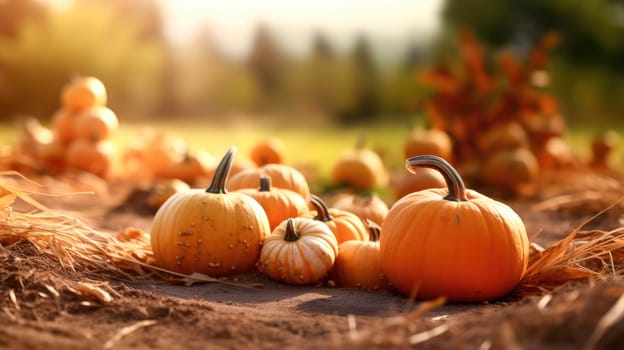 A Beautiful Collection of Varied Pumpkins Displayed on a Strawbale in a Picturesque Fall Setting.