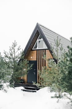 A country house in nature in winter. Rest in an ecologically clean place in winter. Glamping in nature