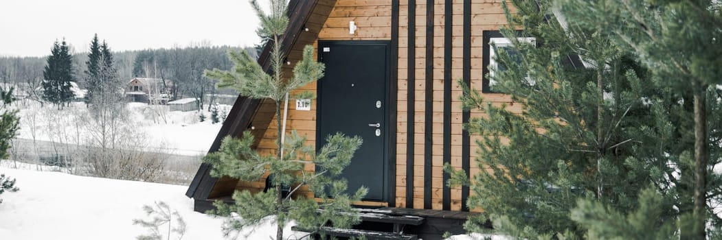 A country house in nature in winter. Rest in an ecologically clean place in winter. Glamping in nature