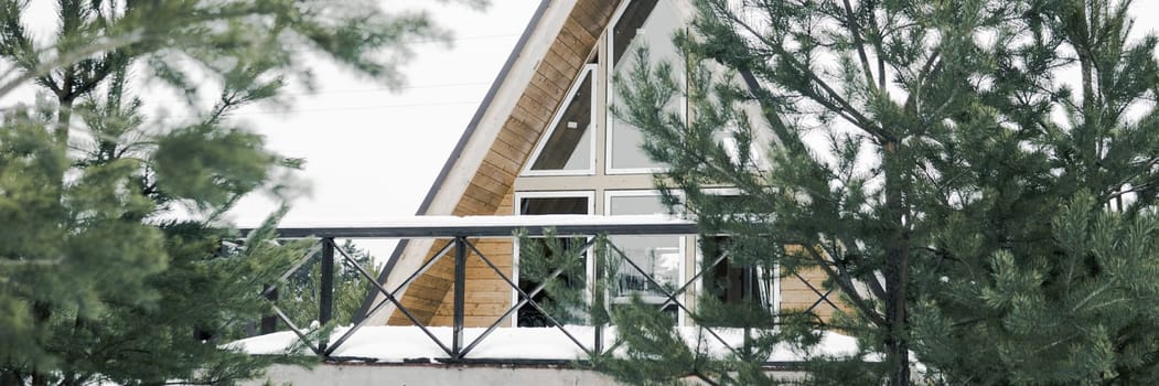 A country house in nature in winter. Rest in an ecologically clean place in winter. Glamping in nature