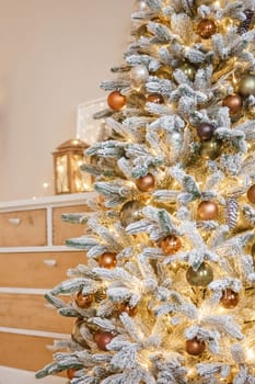 Christmas balls in close-up on the Christmas tree. Decorations for Christmas trees. The concept of celebrating New Year and Christmas