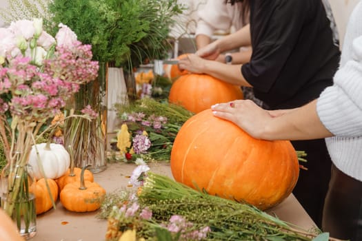 Creating a floral composition in a pumpkin. Making decor with your own hands