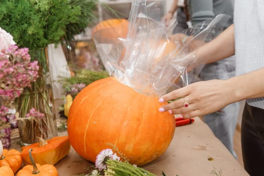 Creating a floral composition in a pumpkin. Making decor with your own hands
