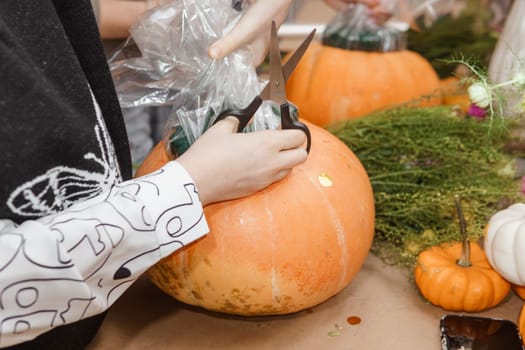 Creating a floral composition in a pumpkin. Making decor with your own hands