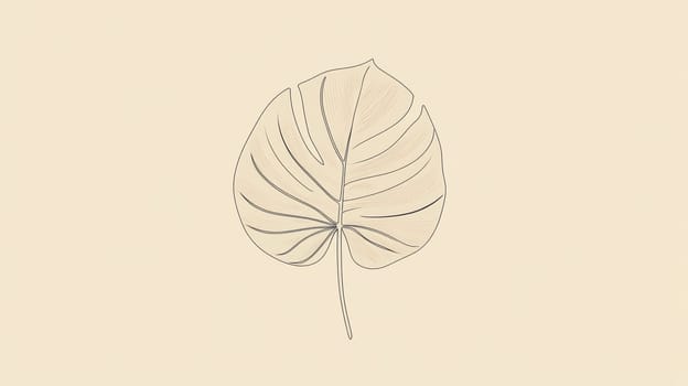 Minimalistic line drawing of a leaf on beige background, nature illustration concept.